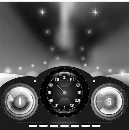 simsearch:400-07299922,k - View from inside the car on the dashboard and blurred night lights in black and white vector Stockbilder - Microstock & Abonnement, Bildnummer: 400-08132306
