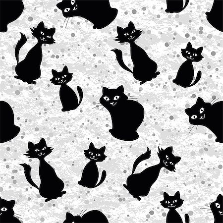 simsearch:400-08752377,k - Seamless background, cartoon cats black silhouettes with white eyes and abstract pattern. Vector Stockbilder - Microstock & Abonnement, Bildnummer: 400-08132542