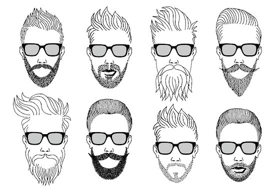 hipster faces with beard and mustache, hand-drawn illustration, vector set Stock Photo - Royalty-Free, Artist: beaubelle, Image code: 400-08132612