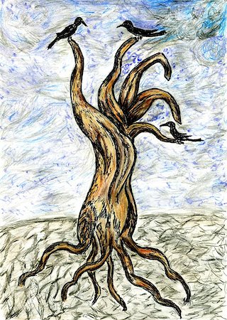 simsearch:400-08379558,k - Grunge sketch of a stylized dead tree, hand drawn illustration. Fotografie stock - Microstock e Abbonamento, Codice: 400-08132649