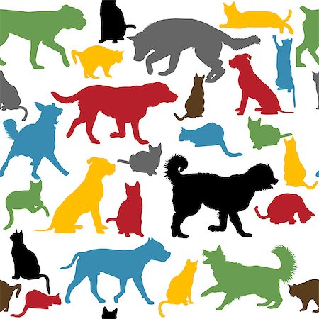 simsearch:400-08134329,k - Seamless background with colorful cats and dogs silhouettes Stock Photo - Budget Royalty-Free & Subscription, Code: 400-08132807