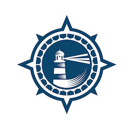 Lighthouse emblem in retro style, blue on the white background Stock Photo - Budget Royalty-Free & Subscription, Code: 400-08132955