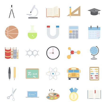 simsearch:400-08155384,k - Education and school color flat icons set vector graphic illustration Stock Photo - Budget Royalty-Free & Subscription, Code: 400-08133141