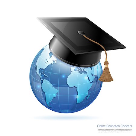 simsearch:400-08133385,k - Online Education & E-Learning Concept with realistic 3D icons Earth and Mortarboard. Vector illustration isolated on white. Fotografie stock - Microstock e Abbonamento, Codice: 400-08133386