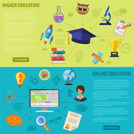 simsearch:400-08133385,k - Online and Higher Education Banners with Flat Icon Set for Flyer, Poster, Web Site. Vector Illustration. Fotografie stock - Microstock e Abbonamento, Codice: 400-08133397