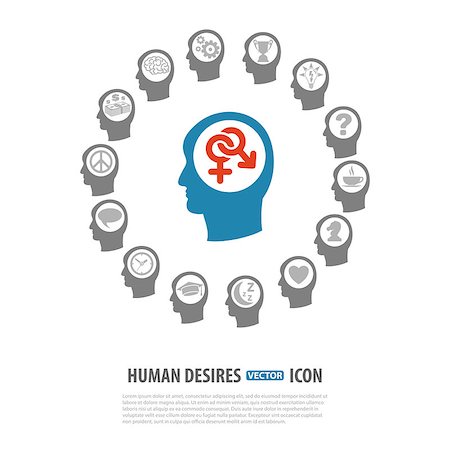 Human Desires Logo with Set of Thinking Head Icons in two color. Vector isolated on white. Stock Photo - Budget Royalty-Free & Subscription, Code: 400-08133398