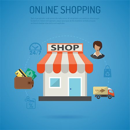 simsearch:400-08133409,k - Internet Online Shopping Poster with Flat Icons for e-commerce. Vector illustration. Foto de stock - Super Valor sin royalties y Suscripción, Código: 400-08133400