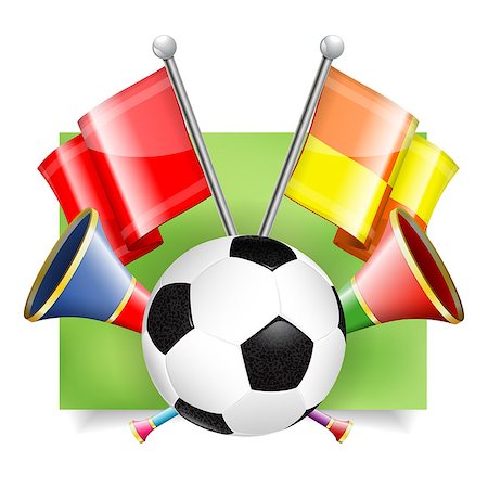 simsearch:400-08133793,k - Soccer Banner with Soccer Ball, Flags and Vuvuzela in 3D Realistic Style. Can be used for web banners, flyer, poster and printing advertising. Vector Illustration. Photographie de stock - Aubaine LD & Abonnement, Code: 400-08133419