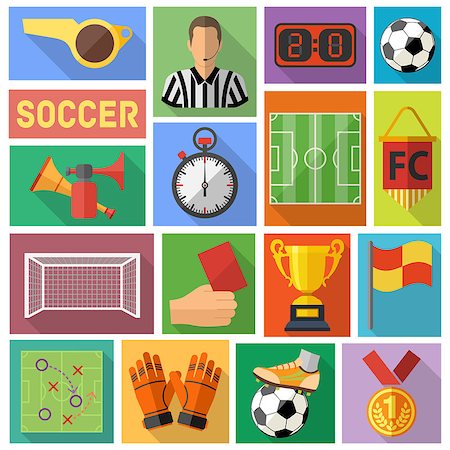 simsearch:400-08955612,k - Soccer and Football Flat Icon Set for Flyer, Poster, Web Site with long shadow. Vector Illustration. Stockbilder - Microstock & Abonnement, Bildnummer: 400-08133413