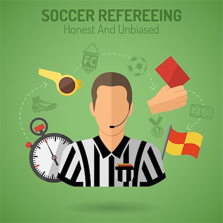 simsearch:400-08133793,k - Football Poster with Soccer Referee, Flags, whistle and Stopwatch Flat Icons. Can be used for flyer, poster and printing advertising. Vector Illustration. Photographie de stock - Aubaine LD & Abonnement, Code: 400-08133421