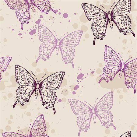 simsearch:400-08132574,k - Vintage seamless pattern with violet butterflies and blots Stockbilder - Microstock & Abonnement, Bildnummer: 400-08133506
