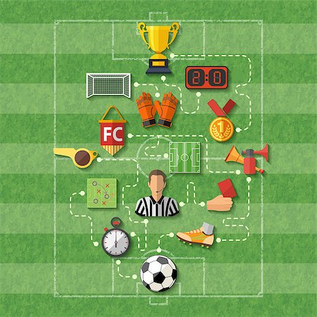 flat soccer ball - Football Poster with Flat style icons such as soccer ball, referee, trophy, red card. Can be used for flyer, poster and printing advertising. Vector Illustration. Stock Photo - Budget Royalty-Free & Subscription, Code: 400-08133794