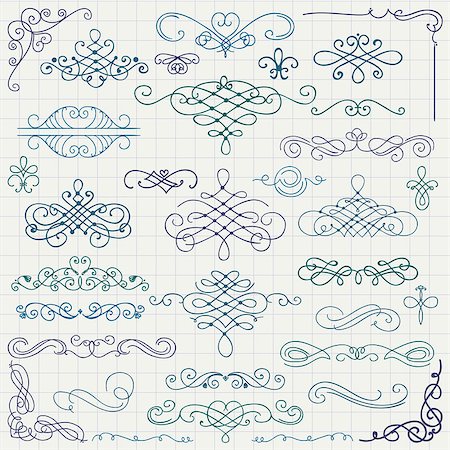 simsearch:400-08755813,k - Set of Hand Drawn Colorful Doodle Design Elements. Decorative Swirls, Scrolls, Text Frames, Dividers. Vintage Vector Illustration. Pen Drawing. Notebook Paper Texture. Stock Photo - Budget Royalty-Free & Subscription, Code: 400-08133812