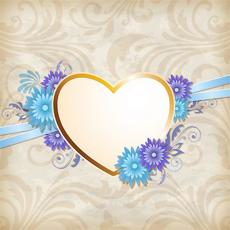 simsearch:400-07897102,k - Vintage background with golden heart and blue flowers Stock Photo - Budget Royalty-Free & Subscription, Code: 400-08133854