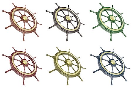 driving a cruise ship - Ship wheel Isolated on white background. 3d illustration Stock Photo - Budget Royalty-Free & Subscription, Code: 400-08154040