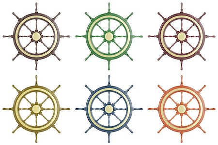 driving a cruise ship - Ship wheel Isolated on white background. 3d illustration Stock Photo - Budget Royalty-Free & Subscription, Code: 400-08154041
