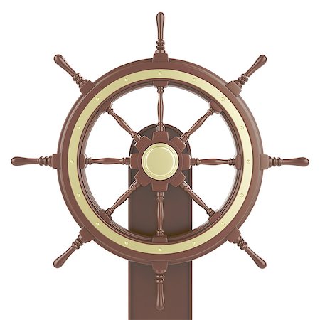 driving a cruise ship - Ship wheel Isolated on white background. 3d illustration Stock Photo - Budget Royalty-Free & Subscription, Code: 400-08154043