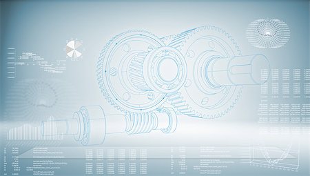 saft - Wire-frame gears with bearings and shafts. Illustration, 3d render Stock Photo - Budget Royalty-Free & Subscription, Code: 400-08154368