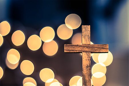 simsearch:400-07090264,k - A wooden cross with defocused warm lights in the background. Stock Photo - Budget Royalty-Free & Subscription, Code: 400-08154625