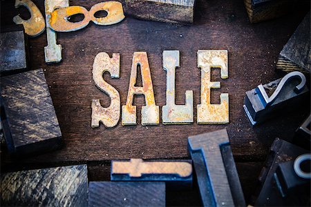 simsearch:400-08290801,k - The word SALE written in rusted metal letters surrounded by vintage wooden and metal letterpress type. Stock Photo - Budget Royalty-Free & Subscription, Code: 400-08154671