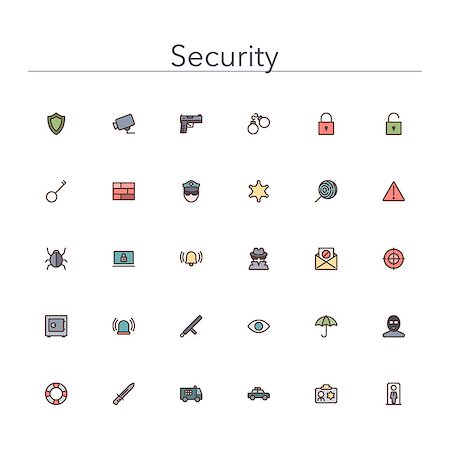 Security and Safety colored line icons set. Vector illustration. Foto de stock - Super Valor sin royalties y Suscripción, Código: 400-08155386