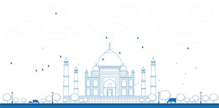 simsearch:400-05006924,k - Outline Taj Mahal with Tree and cow. Front view Vector illustration Photographie de stock - Aubaine LD & Abonnement, Code: 400-08155711