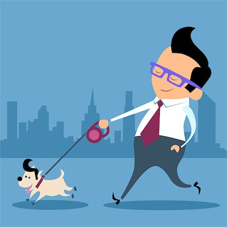 Businessman walking a dog pet office worker Stock Photo - Budget Royalty-Free & Subscription, Code: 400-08155871