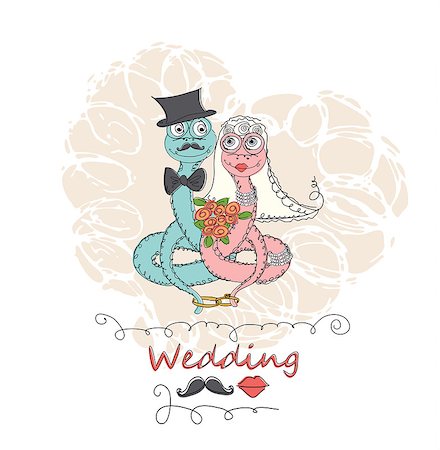 simsearch:400-05052227,k - hand drawing cartoon abstract love and wedding invitation. Vector card with snakes Stockbilder - Microstock & Abonnement, Bildnummer: 400-08156229