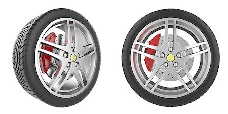 simsearch:400-06069419,k - Set of car wheels isolated on white background. 3d illustration high resolution Stock Photo - Budget Royalty-Free & Subscription, Code: 400-08156367