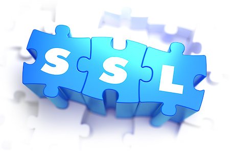 SSL - Secure Sockets Layer - Text on Blue Puzzles on White Background. 3D Render. Fotografie stock - Microstock e Abbonamento, Codice: 400-08156440