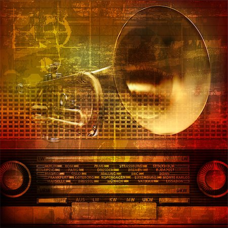 simsearch:400-08159413,k - abstract grunge sound background with trumpet and retro radio Foto de stock - Super Valor sin royalties y Suscripción, Código: 400-08156474