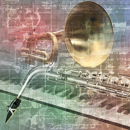 simsearch:400-04617342,k - abstract grunge sound background with trumpet saxophone and piano Stock Photo - Budget Royalty-Free & Subscription, Code: 400-08156475