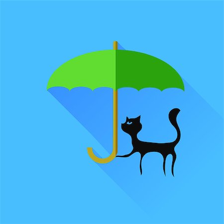 simsearch:400-05101651,k - Black Cat and Green Umbrella Isolared on Blue Background. Photographie de stock - Aubaine LD & Abonnement, Code: 400-08156495