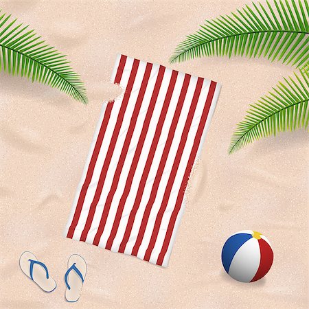 striped beach towel lying on a caribbean beach with summer objects around Photographie de stock - Aubaine LD & Abonnement, Code: 400-08156532
