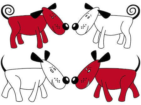 simsearch:400-08920015,k - Four funny dogs, Red and White symmetrically standing, hand drawing vector artwork Stockbilder - Microstock & Abonnement, Bildnummer: 400-08156556