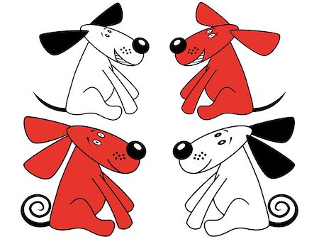 simsearch:400-08920015,k - Four amusing dogs, Red and White symmetrically sitting, hand drawing vector artwork Stockbilder - Microstock & Abonnement, Bildnummer: 400-08156557