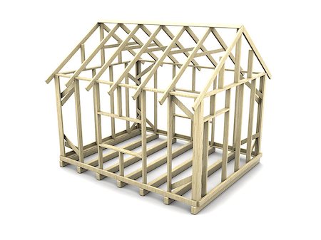 3d illustration of house frame project over white background Stock Photo - Budget Royalty-Free & Subscription, Code: 400-08156715