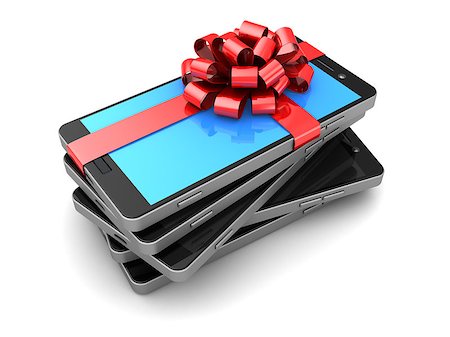 pic of electric shocked - 3d illustration of smartphones, one is on and with gift ribbon Stock Photo - Budget Royalty-Free & Subscription, Code: 400-08156739