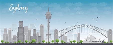 simsearch:400-08336131,k - Sydney City skyline with blue sky and skyscrapers. Vector illustration Stock Photo - Budget Royalty-Free & Subscription, Code: 400-08156850