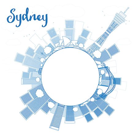 simsearch:400-08294311,k - Outline Sydney City skyline with skyscrapers and copy space. Vector illustration Foto de stock - Super Valor sin royalties y Suscripción, Código: 400-08156851