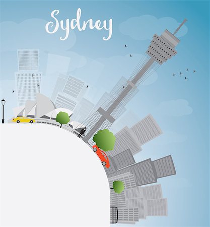 simsearch:400-08294311,k - Sydney City skyline with blue sky, skyscrapers and copy space. Vector illustration Foto de stock - Super Valor sin royalties y Suscripción, Código: 400-08156852