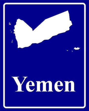 simsearch:400-08155895,k - sign as a white silhouette map of Yemen with an inscription on a blue background Stock Photo - Budget Royalty-Free & Subscription, Code: 400-08156872
