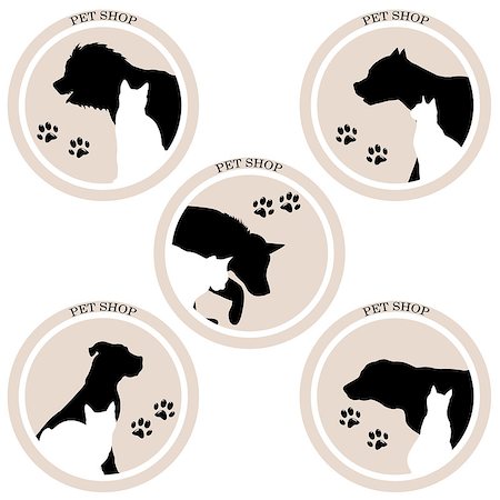 simsearch:400-08346248,k - Set of icons for pet shop with dog and cat silhouettes Fotografie stock - Microstock e Abbonamento, Codice: 400-08157030