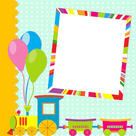 Greeting card with photo frame and cartoon train Stock Photo - Budget Royalty-Free & Subscription, Code: 400-08157031