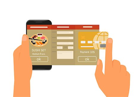 simsearch:400-08157046,k - Human hand holds smartphone with mobile app for ordering sushi. Text outlined Stock Photo - Budget Royalty-Free & Subscription, Code: 400-08157050