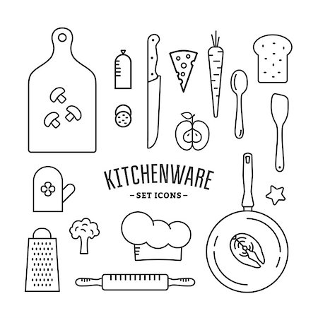 deniskolt (artist) - Kitchenware and food icons set. Outline style vector illustration Foto de stock - Royalty-Free Super Valor e Assinatura, Número: 400-08157145