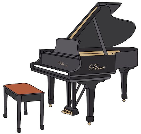 Hand drawing of a black opened grand piano Stock Photo - Budget Royalty-Free & Subscription, Code: 400-08157191