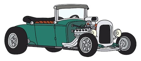 funny convertible car image - Hand drawing of a green hot rod - not a real type Stock Photo - Budget Royalty-Free & Subscription, Code: 400-08157205