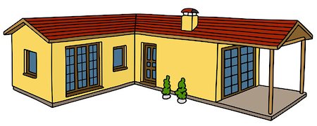 Hand drawing of a yellow small family house Stock Photo - Budget Royalty-Free & Subscription, Code: 400-08157213