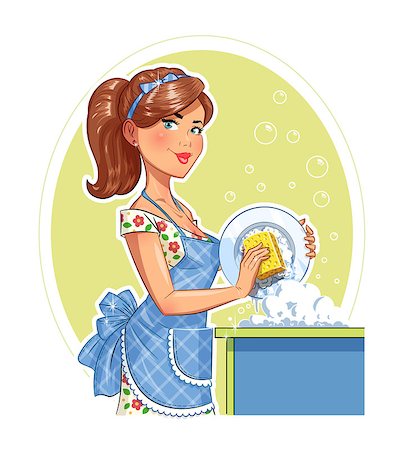 Beautiful girl washing plate. Eps10 vector illustration. Isolated on white background Foto de stock - Royalty-Free Super Valor e Assinatura, Número: 400-08157684